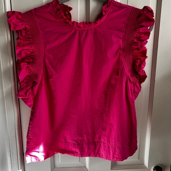 English Factory Ruffle Sleeve Poplin top. Size Small in fuschia. - Picture 7 of 9